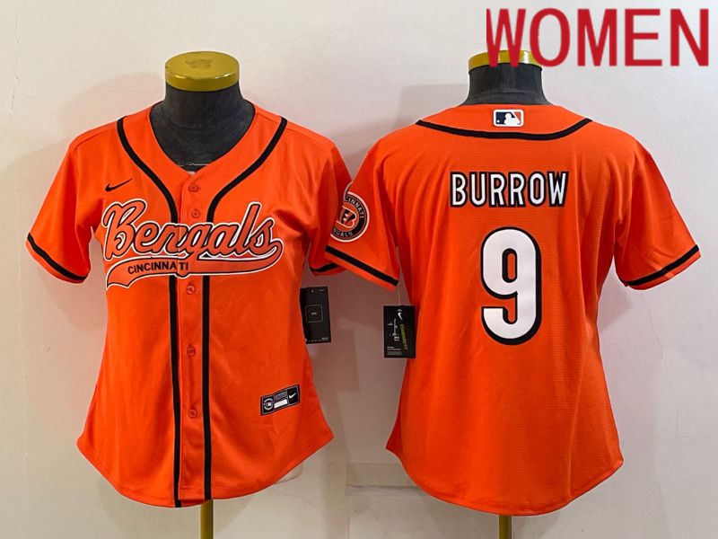 Women Cincinnati Bengals 9 Burrow Orange 2022 Nike Co branded NFL Jerseys